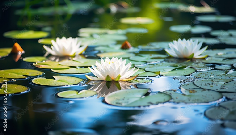 Photo of a Serene Symphony: Water Lilies Dancing on the Tranquil Pond Surface