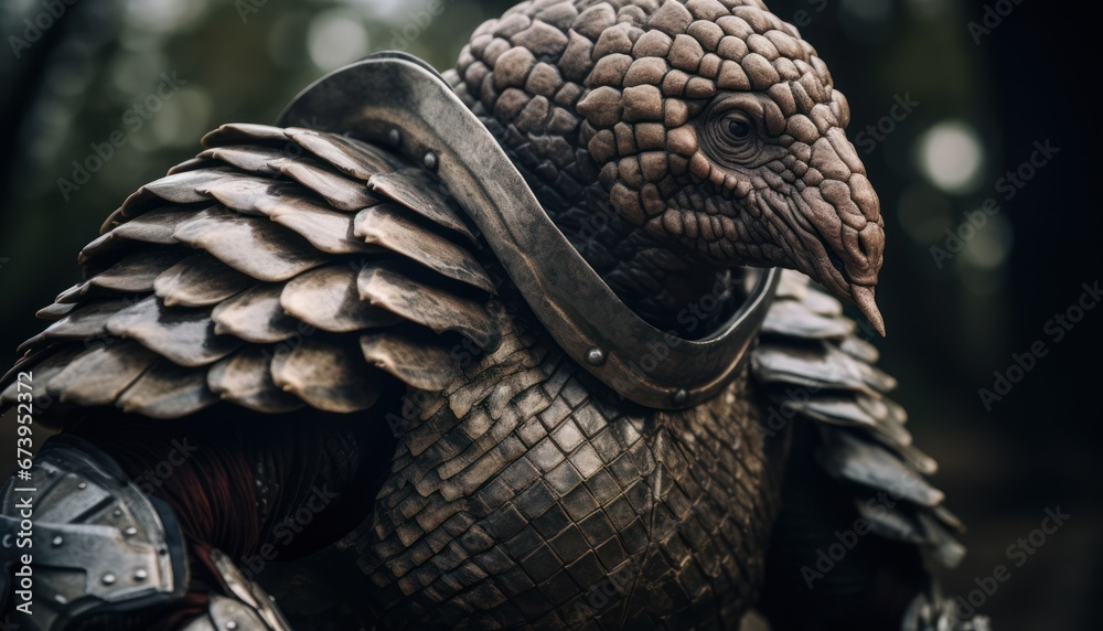 Photo of a Mysterious Creature in Intricate Armor and Helmet Photo of a Mysterious Creature in Intricate Armor and Helmet