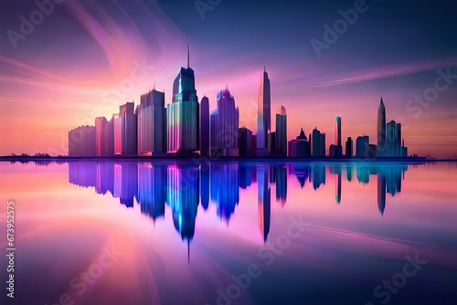 city skyline at sunset