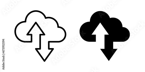 cloud computing vector icon. isolated transparent. data transfer technology. outline and filled version