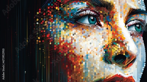 A visual metaphor of a person's face becoming pixelated in a sea of data