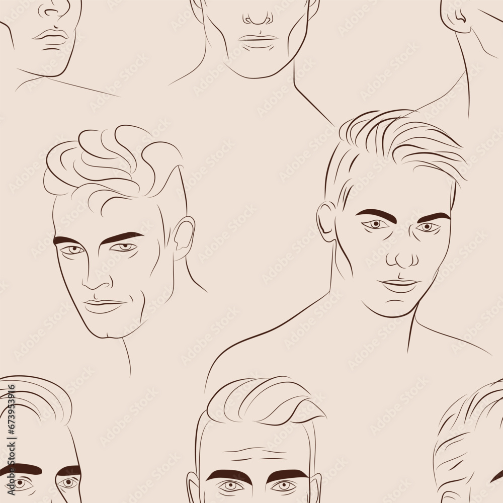 Vector seamless pattern with faces of young men. Hand drawn background with people Vector seamless pattern with faces of young men. Hand drawn background with people