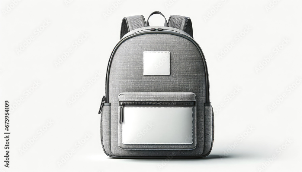 Backpack Mock-Up with Blank Label on White Background Backpack Mock-Up with Blank Label on White Background
