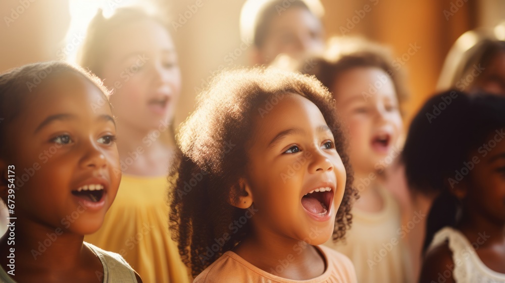 A choir of young children singing in harmony A choir of young children singing in harmony