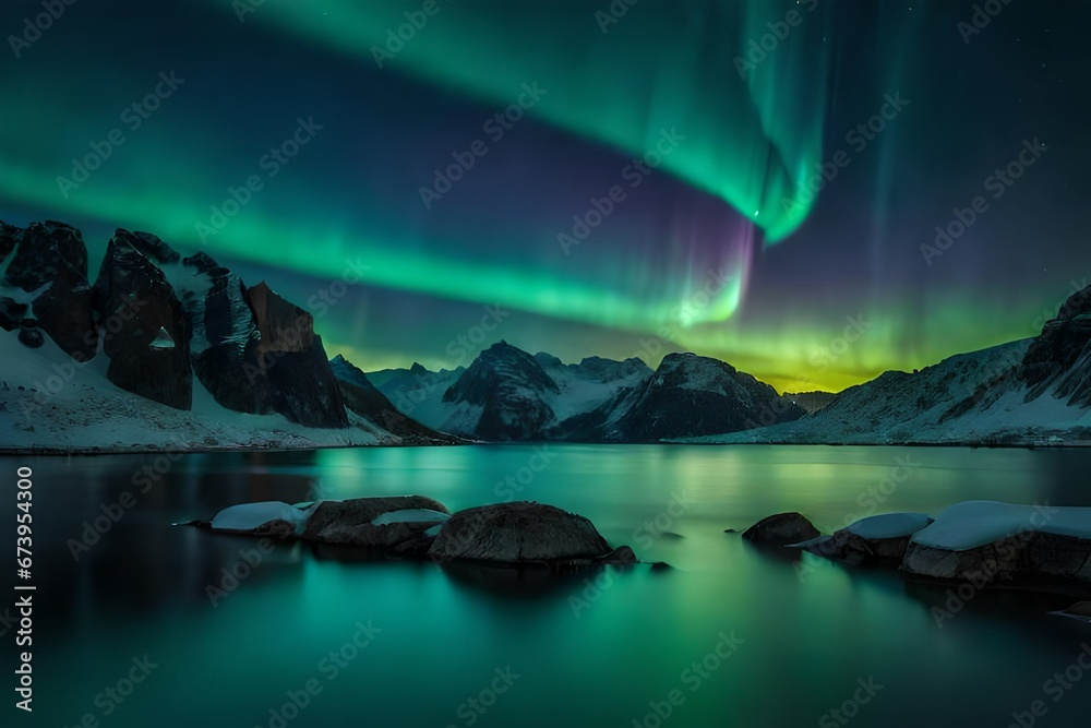 aurora borealis over the lake