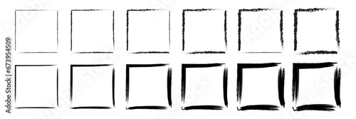 Grunge brush outline frames set. Hand drawn sketch frame set. Rectangle pencil frames border shape elements.