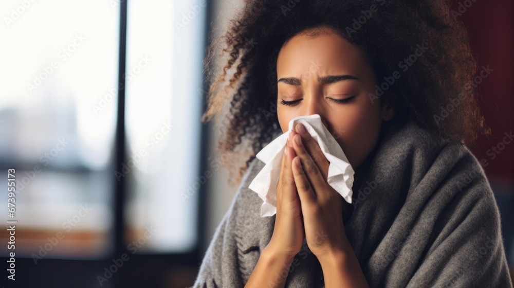 Person using a tissue to cover a cough Person using a tissue to cover a cough
