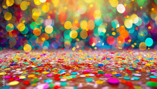 colorful Confetti carnival background with bokeh