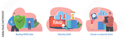 Isolated Elements with Character Use RAID in Data Center. Redundant Array of Independent Disks Storage, Backup Servers