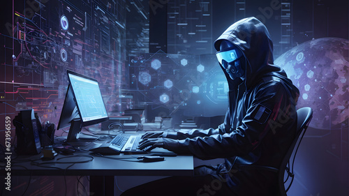 A Person using Computer Futuristic Illustration