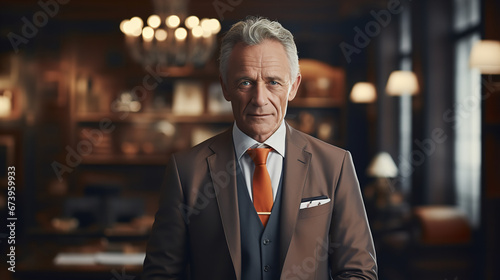 Senior adult businessman standing in a formal suit. Generative Ai.