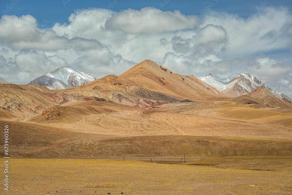 Scenic landscape of the Ali region of Tibet, with majestic mountains stretching to the horizon.