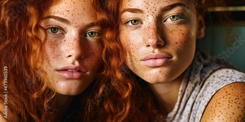 Youthful Confidence: Striking Portrait of Two Women with Freckles