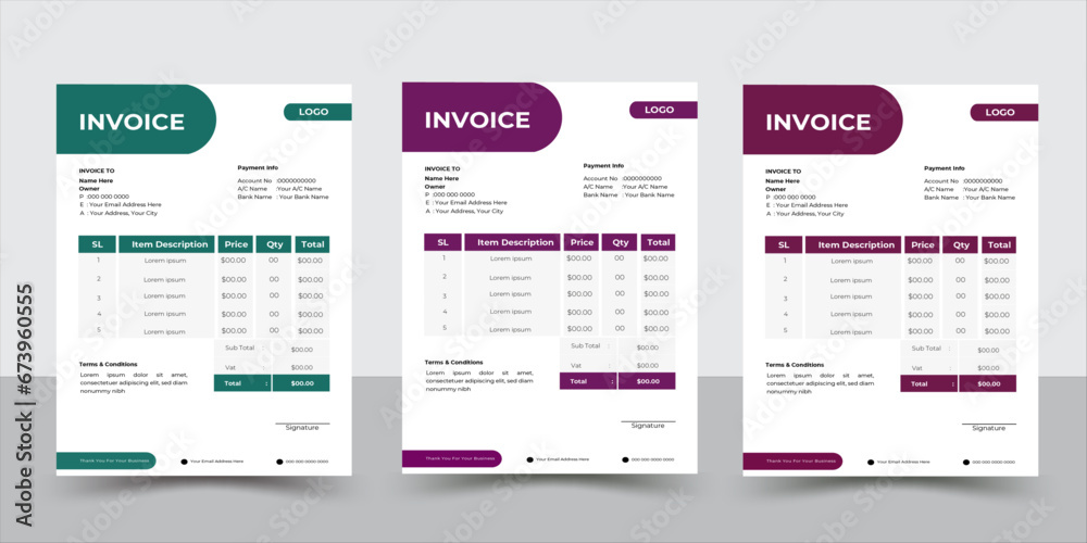 Professional corporate invoices design.