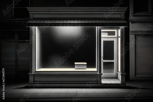 Shop window with showcase in black and white