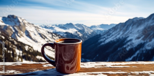 cup of coffee, mountain background  photo
