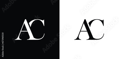 CA AC Artistic Letter Logo Design with Creative Serif Font in Black and White Colors Vector Illustration