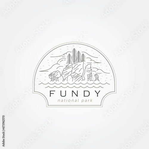beautiful sea at fundy national park line art logo vector illustration design