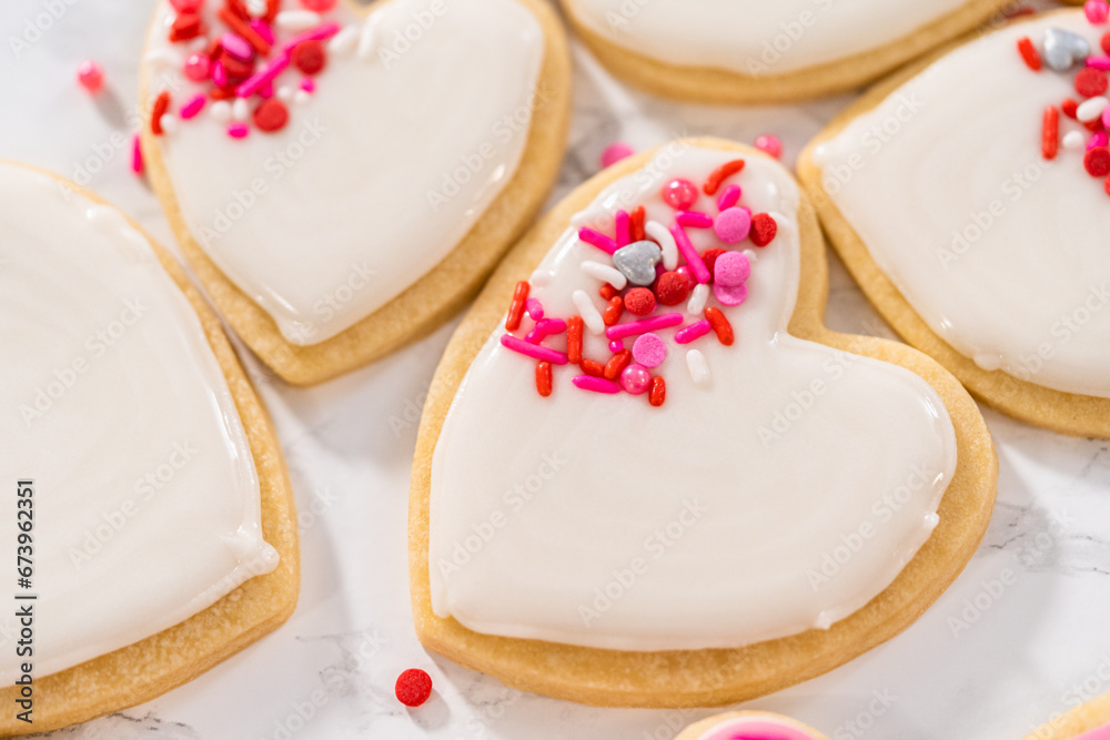 Heart-shaped sugar cookies with royal icing Heart-shaped sugar cookies with royal icing