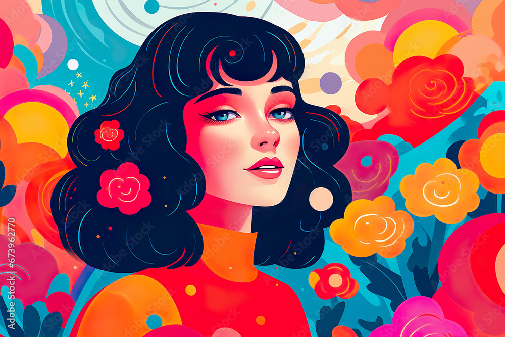  A Stylized Woman's Portrait Amidst Floral Splendor