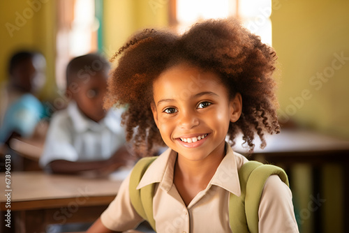 Future's Bright Promise: A Cheerful African Schoolgirl in Academic Surroundings