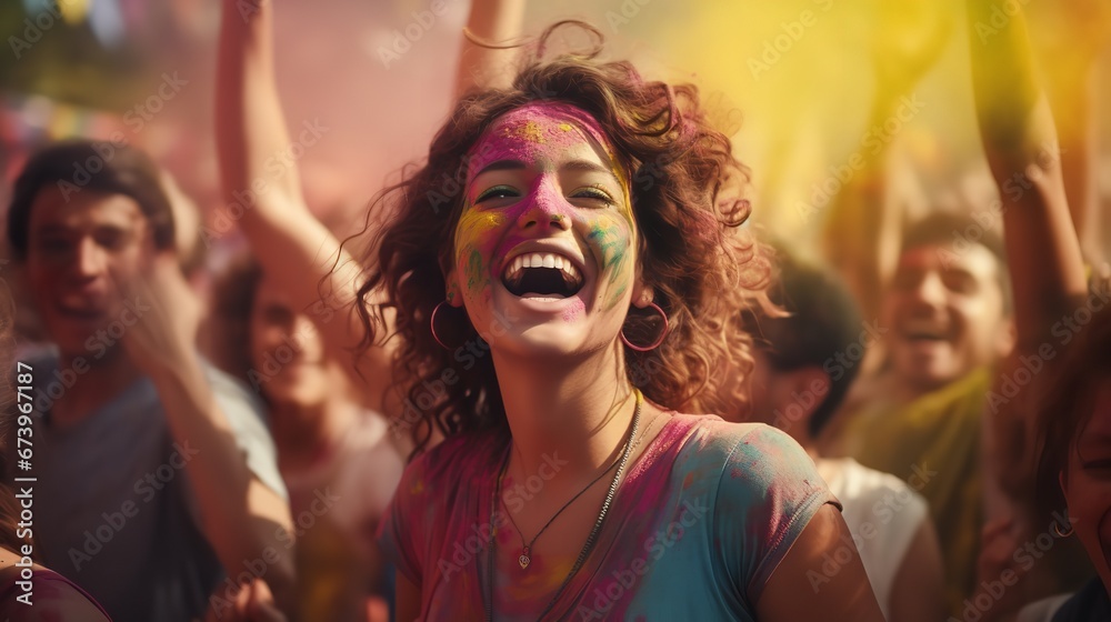 A large gathering of young people dancing, shouting, and partying at a summer festival. Generative Ai. A large gathering of young people dancing, shouting, and partying at a summer festival. Generative Ai.