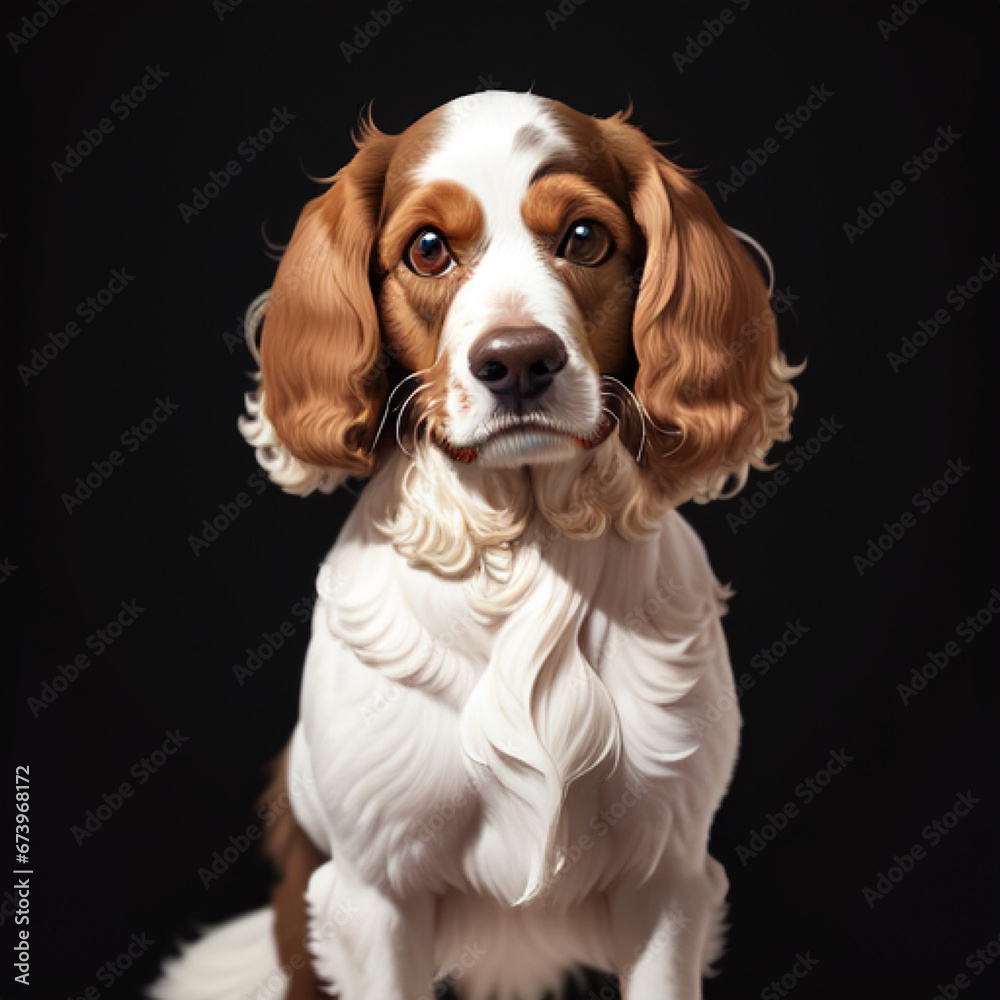 Beautiful Brittany Spaniel dog with sad look