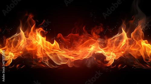 fogo em chamas em fundo preto  photo