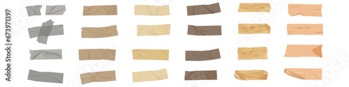 Adhesive tape of different shapes and lengths, wrinkled, torn, crooked. Mockup for overlay, tear effect isolated on white background