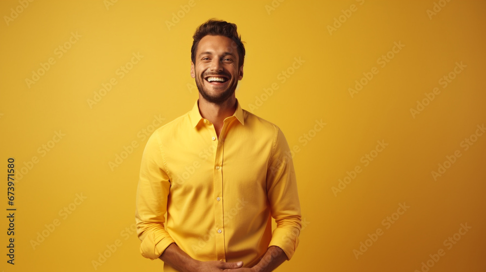 A happy man in colorful clothes on a pastel background A happy man in colorful clothes on a pastel background