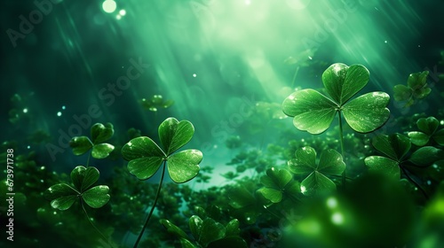 Green backdrop for St. Patrick s Day. Generative Ai.
