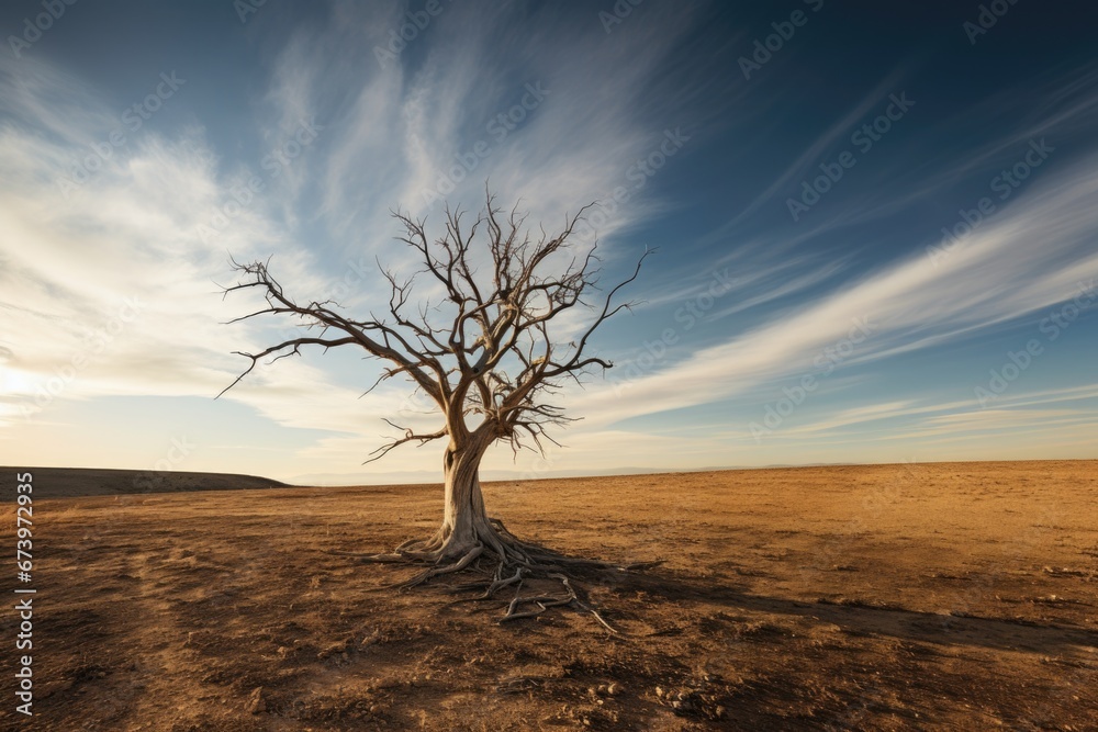 Countryside landscape with the effects of drought due to climate change. AI generated image