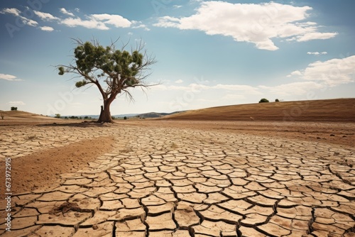 Countryside landscape with the effects of drought due to climate change. AI generated image