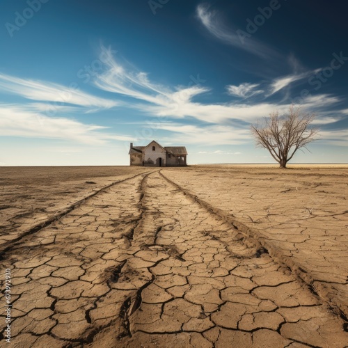 Countryside landscape with the effects of drought due to climate change. AI generated image