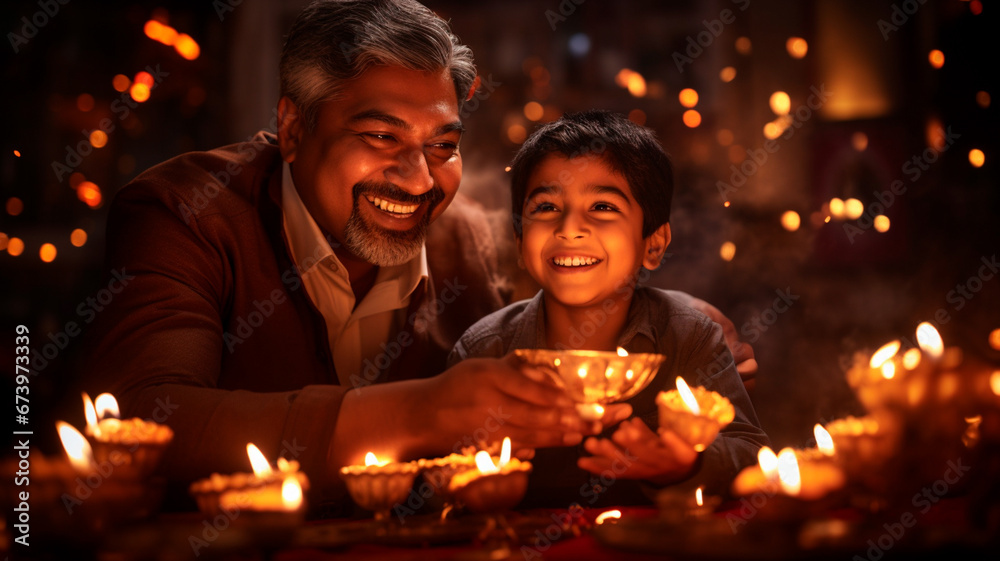 father and son holding a candle in their hand