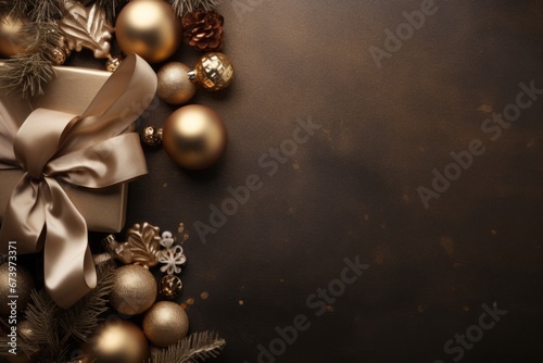 Composition with Christmas elements for greeting cards, announcements or presentations. Dark background. AI generated image