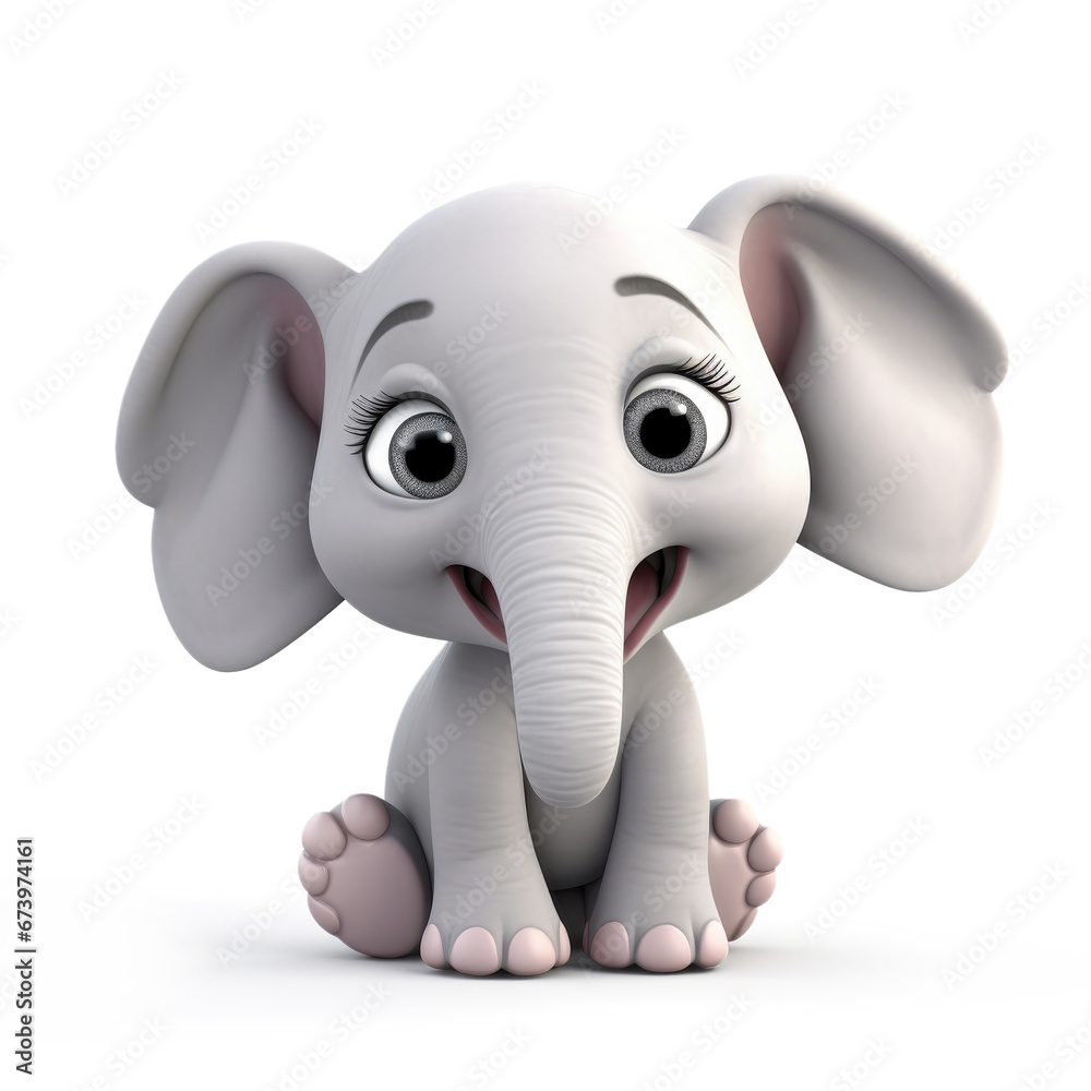 Cute Cartoon Elephant Isolated On a White Background 