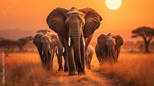 A picture of elephants on sunset A giant elephant is all the first. Generative AI © Saim Art