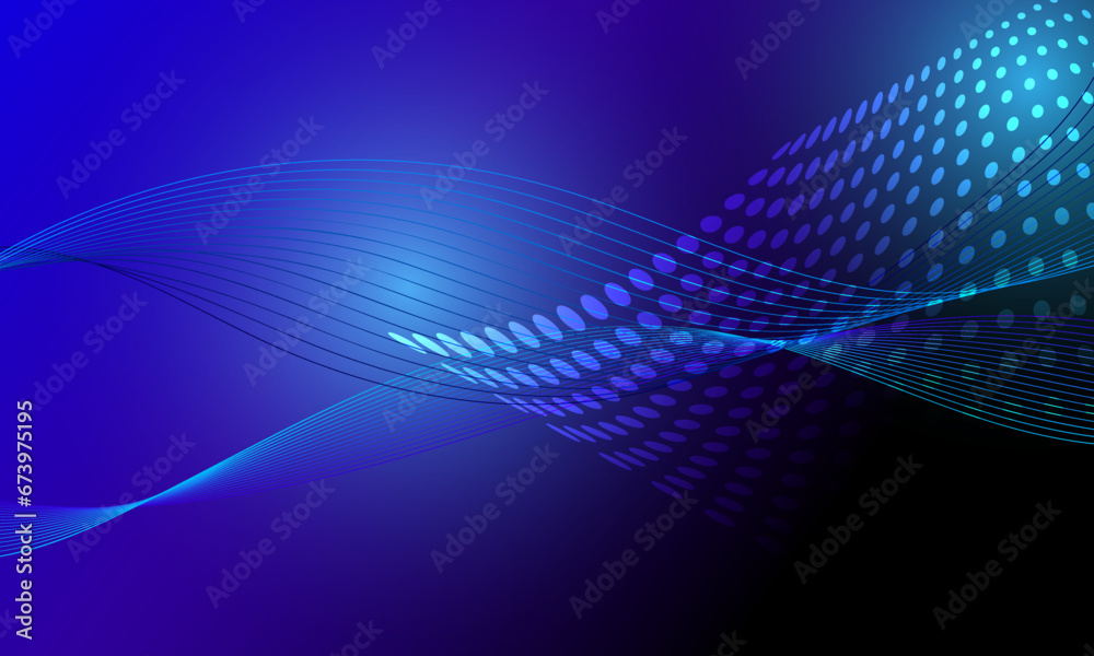 blue lines wave curves with halftone color dot high technology abstract background blue lines wave curves with halftone color dot high technology abstract background