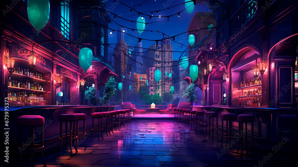 night view of the evening city with a bar