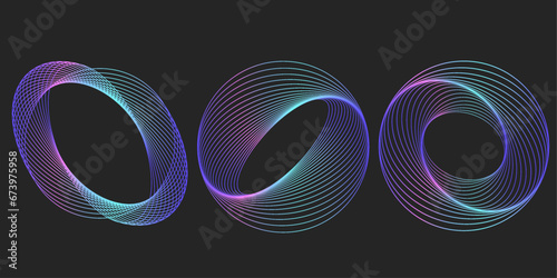 Set of abstract aesthetic y2k geometric elements and 3D wireframe shapes. Vector futuristic mesh collection. Wavy geometric shapes of cyberspace.  Vector illustration for social networks or posters.3d