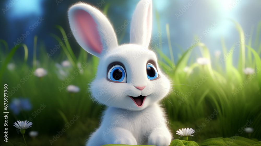 charming white rabbit with bright blue eyes in a serene meadow charming white rabbit with bright blue eyes in a serene meadow