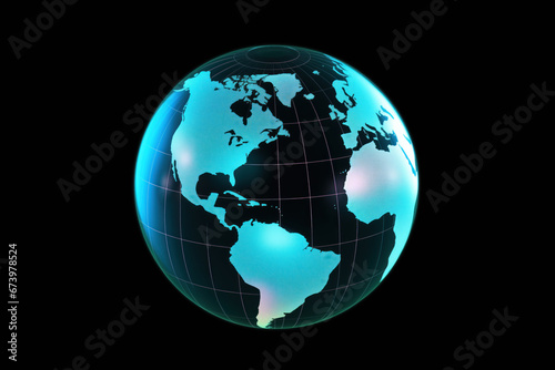 Holographic neon colored wired Earth globe  isolated on black background