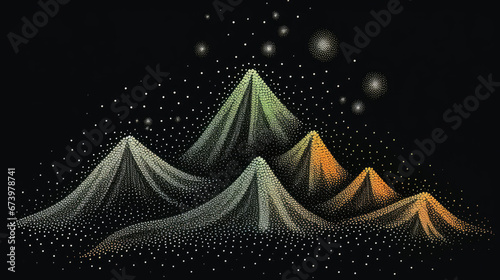 Abstract Minimalist Mountains Made Of Dots. Dot Art Mountains. Generative AI