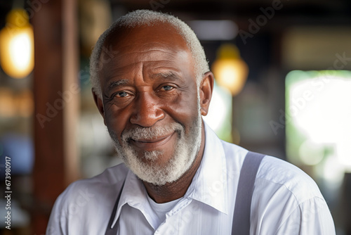  Happy smiling elderly black man. African elderly man. Elderly African American man Old person. AI.