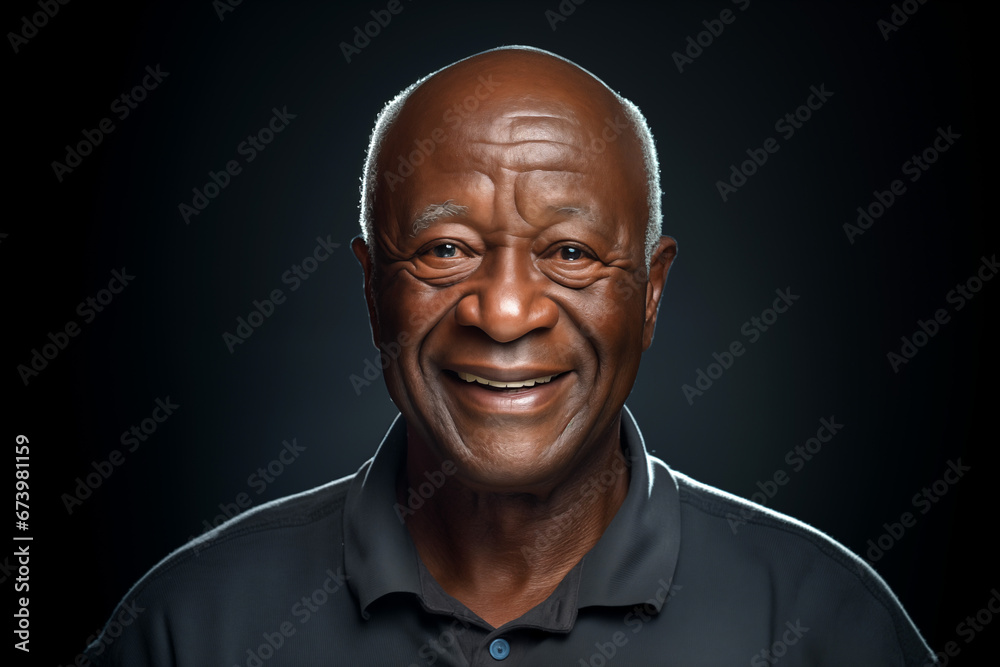 Happy smiling elderly black man. African elderly man. Elderly African American man Old person. AI. Happy smiling elderly black man. African elderly man. Elderly African American man Old person. AI.