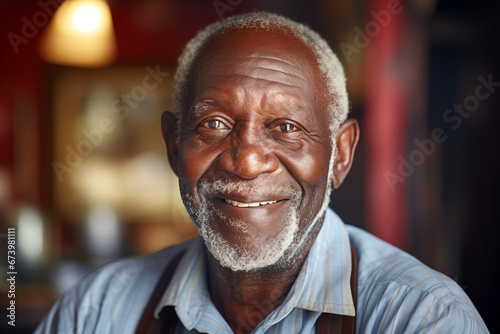  Happy smiling elderly black man. African elderly man. Elderly African American man Old person. AI.
