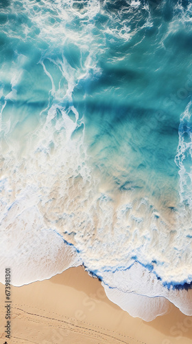 drone photo, aerial view, of a beach and waves in Hawaii 
