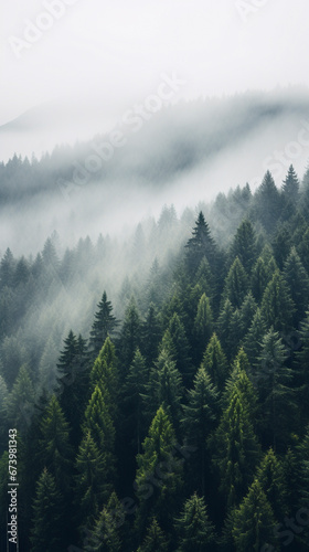 drone photo of a forest in Idaho and the Pacific Northwest on a foggy day, vertical orientation for social platforms  © @foxfotoco