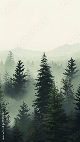 drone photo of a forest in Idaho and the Pacific Northwest on a foggy day, vertical orientation for social platforms  photo